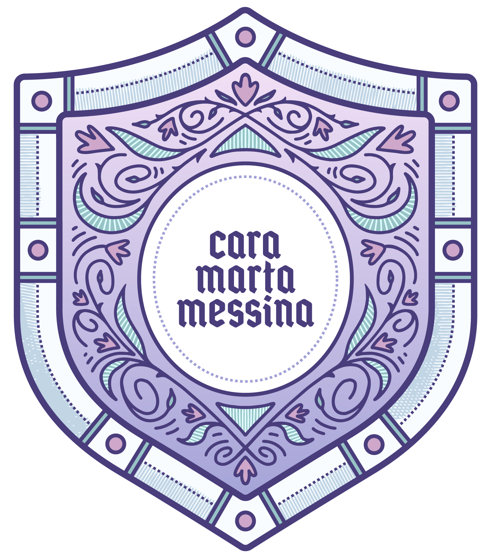 This image is the CFT ornate shield logo, except the words 'Cara Marta Messina' are in the middle.